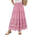 thumbnail image 1 of LWavelet Women Eyelet Embroidery Tiered Maxi Skirt Elastic High Waist With Pockets Boho Long Skirt Pink One Size, 1 of 4