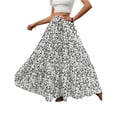 thumbnail image 1 of LWavelet Women Floral Print Tiered Maxi Skirt Elastic Drawstring Waist Boho Long Skirt White M, 1 of 4