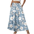 thumbnail image 1 of LWavelet Women Floral Print Tiered Maxi Skirt Elastic Waist With Pockets Boho Summer Long Skirt Light Blue 2XL, 1 of 6