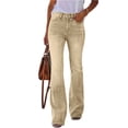 thumbnail image 1 of LWavelet Women High Waisted Flare Jeans Khaki Washed Distressed Denim Pants Retro Bell Bottom Casual Denim Trousers Earthy Yellow 2XL, 1 of 4
