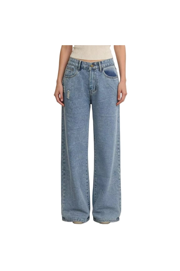 Women High Waisted Wide Leg Jeans Off White Washed Minimalist Denim Pants Loose Fit Casual Daily Wear Jeans Light Blue M