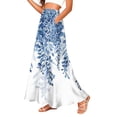 thumbnail image 1 of LWavelet Women Leaf Print Maxi Skirt Elastic Waist With Pockets Boho Long Skirt Sky Blue 2XL, 1 of 5