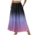 thumbnail image 1 of LWavelet Women Ombre Tiered Maxi Skirt Elastic High Waist With Pockets Casual Long Skirt Purple 2XL, 1 of 6