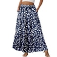 thumbnail image 1 of LWavelet Women Peony Print Tiered Maxi Skirt Elastic Waist With Pockets Boho Summer Long Skirt Dark Blue L, 1 of 6
