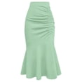 thumbnail image 1 of LWavelet Women Ruched Mermaid Midi Skirt High Waist Flared Hem Elegant Casual Long Skirt Khaki 3XL, 1 of 4