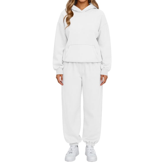 LWavelet Women's 2 Piece Relaxed Fit Hoodie and Jogger Pants Set - Casual Daily Loungewear Outfit White XL