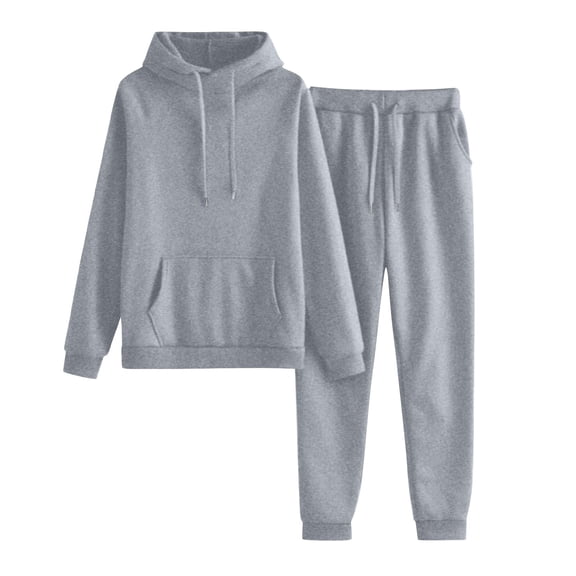 LWavelet Women's 2 Piece Solid Color Hoodie and Jogger Pants Set - Basic Casual Loungewear Outfit Light Gray S
