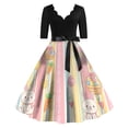 thumbnail image 1 of LWavelet Women's 3/4 Sleeve Scalloped Neck Fit-and-Flare Dress, Bunny & Easter Egg Basket Print with Satin Bow Belt for Easter & Party Outfits Complexion XL, 1 of 4