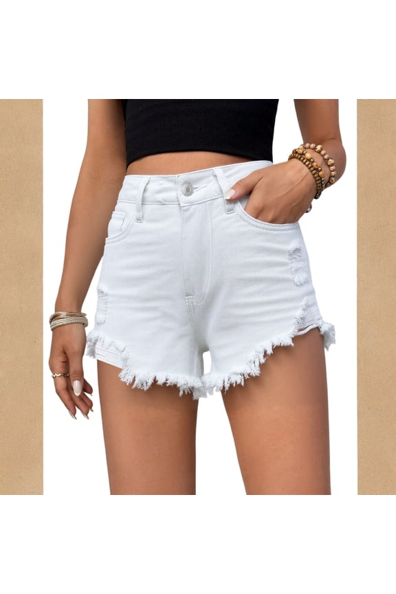 Women's Distressed Frayed Denim Shorts Casual Summer Shorts for Streetwear Daily Wear White XS,S,M