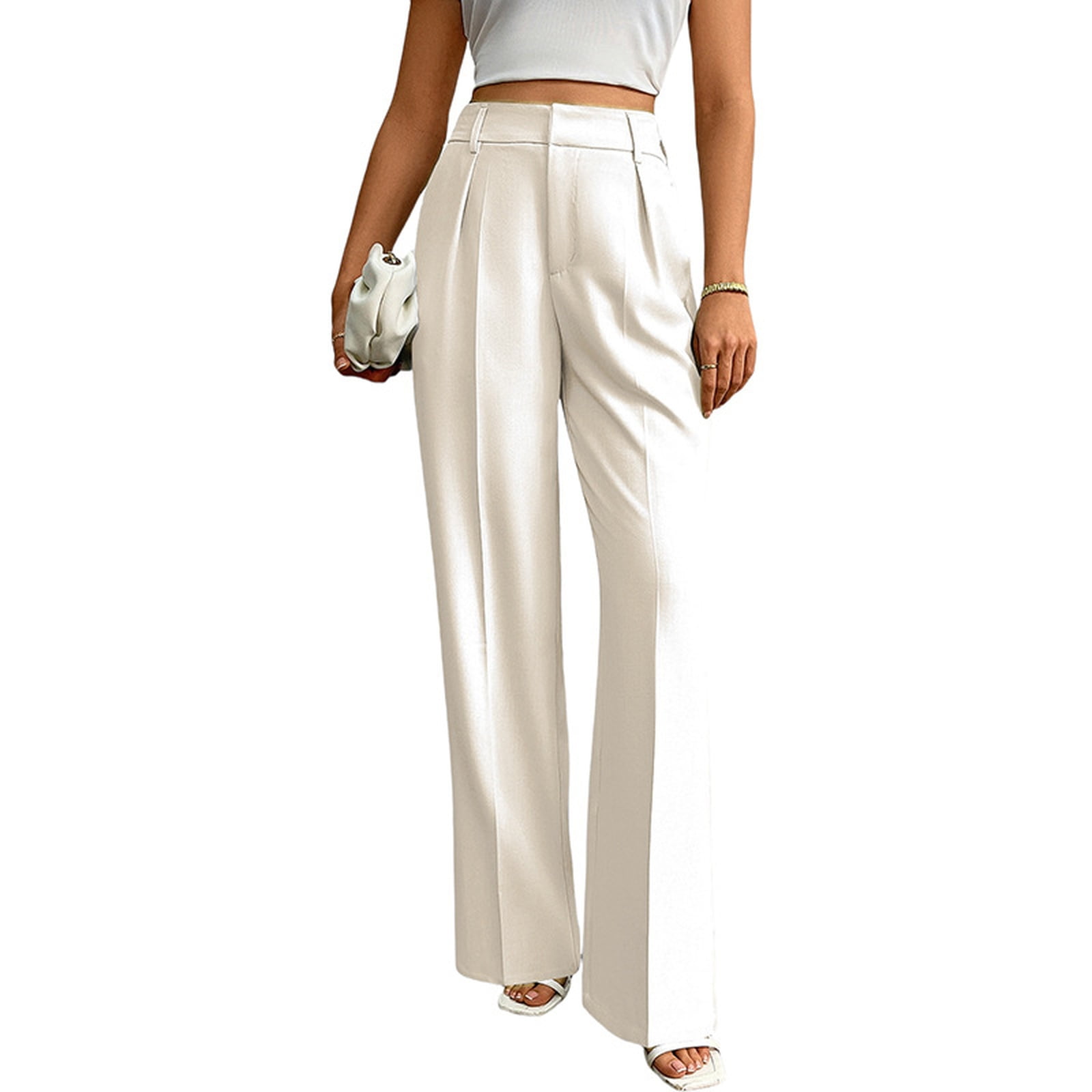 LWavelet Women's Drawstring Waist Linen Blend Wide Leg Pants with Ankle ...