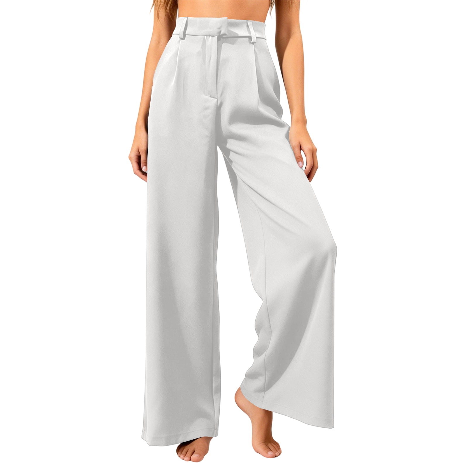 LWavelet Women's Drawstring Waist Linen Blend Wide Leg Pants with Ankle ...