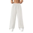 thumbnail image 1 of LWavelet Women's Drawstring Waist Linen Blend Wide Leg Pants with Pockets for Casual & Summer Outfits White L, 1 of 4