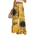thumbnail image 1 of LWavelet Women's Drawstring Waist Sunflower Print Wide Leg Pants with Split Detail for Casual & Vacation Outfits Saffron L, 1 of 8