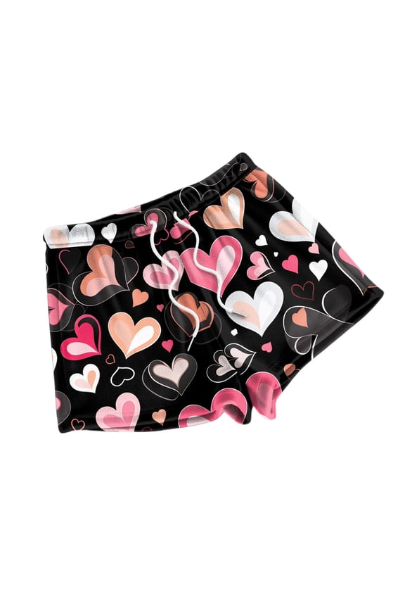 Women's Gradient Heart Shorts Drawstring Waist Casual Summer Shorts Black 2XL