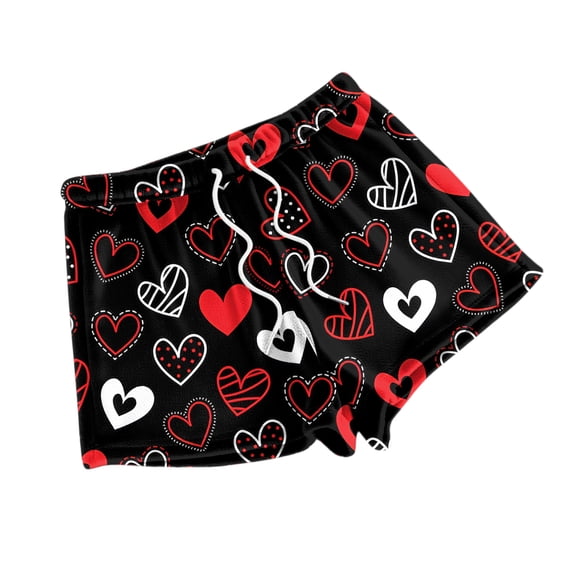 LWavelet Women's Heart Print Shorts Drawstring Waist Casual Summer Lounge Shorts Black L