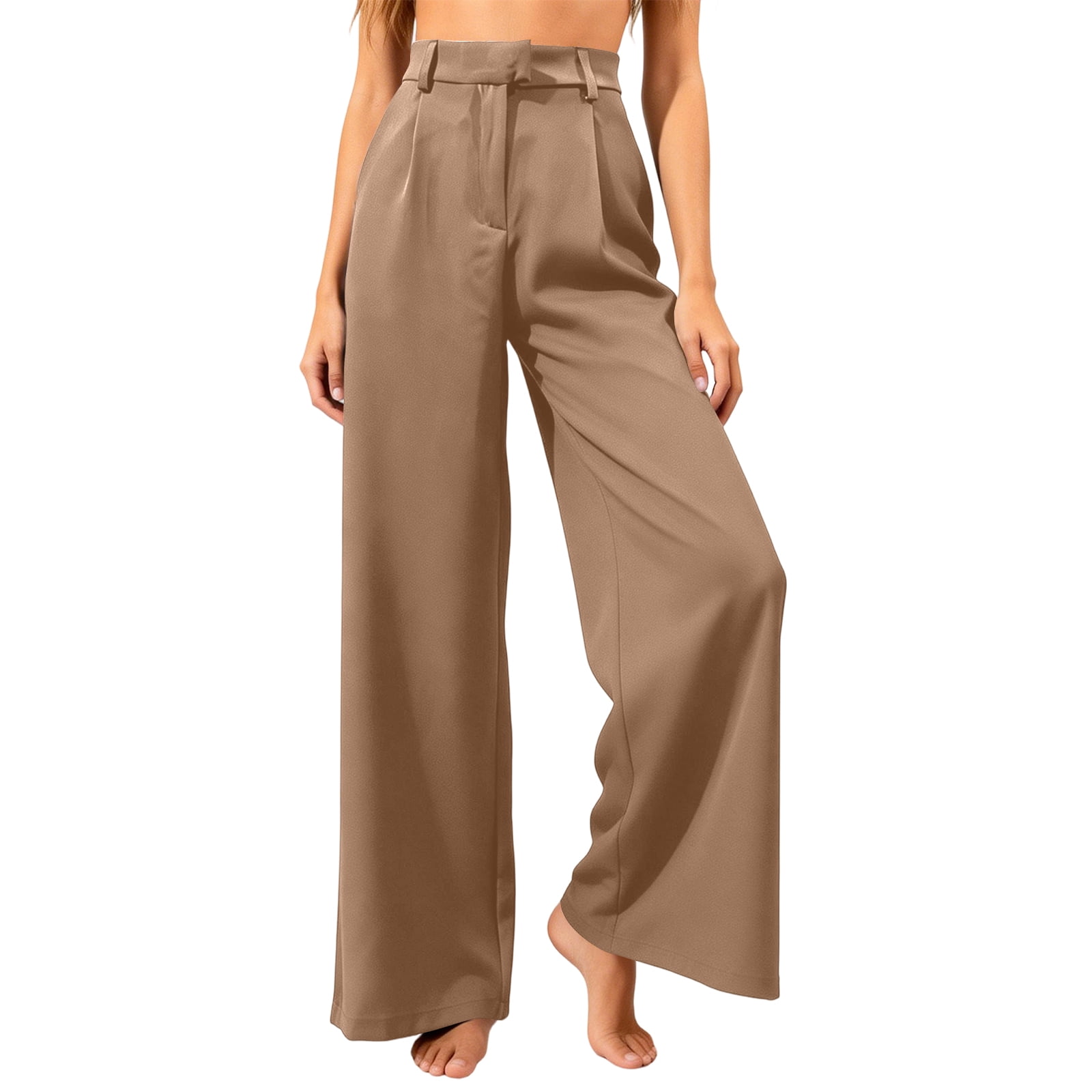 LWavelet Women's High Waist Pleated Satin Wide Leg Pants for Party ...