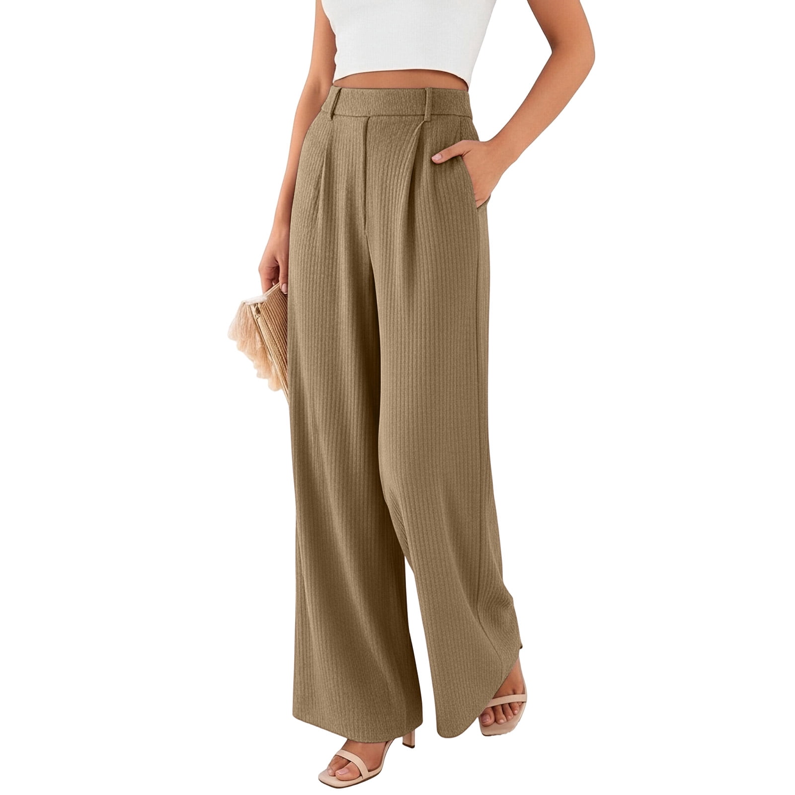 LWavelet Women's High Waist Pleated Wide Leg Pants for Office & Casual ...