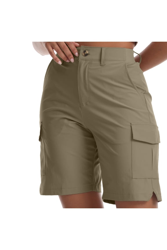 Women's High Waisted Cargo Shorts Side Slit Casual Summer Shorts Khaki L