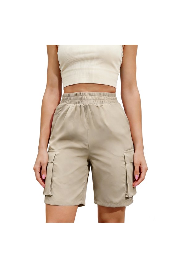 Women's High Waisted Loose Cargo Shorts Elastic Waist Casual Summer Shorts for Outdoor Daily Wear Khaki XL
