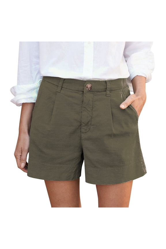 Women's High Waisted Pleated Shorts Lightweight Casual Summer Shorts Army Green S
