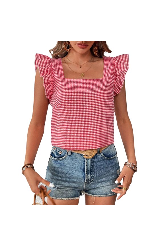 Women's Knot Strap V Neck Sleeveless Blouse – Linen Blend Casual Summer Top Light Blue M