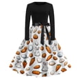 thumbnail image 1 of LWavelet Women's Long Sleeve Fit-and-Flare Dress, Patchwork Bunny & Carrot Print with Satin Bow Belt for Casual & Easter Outfits Dark Purple 2XL, 1 of 4