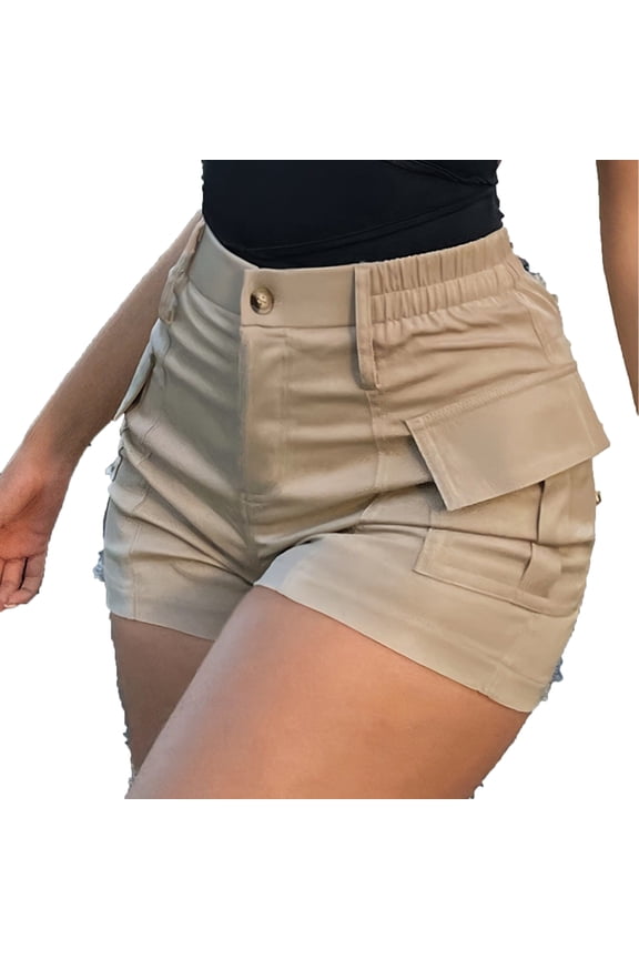 Women's Multi-Pocket Cargo Shorts Elastic Waist Casual Summer Shorts White M