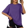 thumbnail image 1 of LWavelet Women's Oversized T-Shirt Short Sleeve Tops Round Neck Casual Loose Comfy Summer Tee Purple XS, 1 of 6