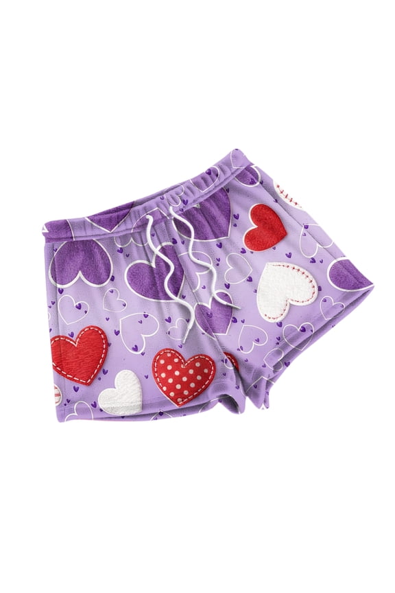 Women's Plaid Heart Shorts Drawstring Waist Casual Summer Shorts Light Purple S