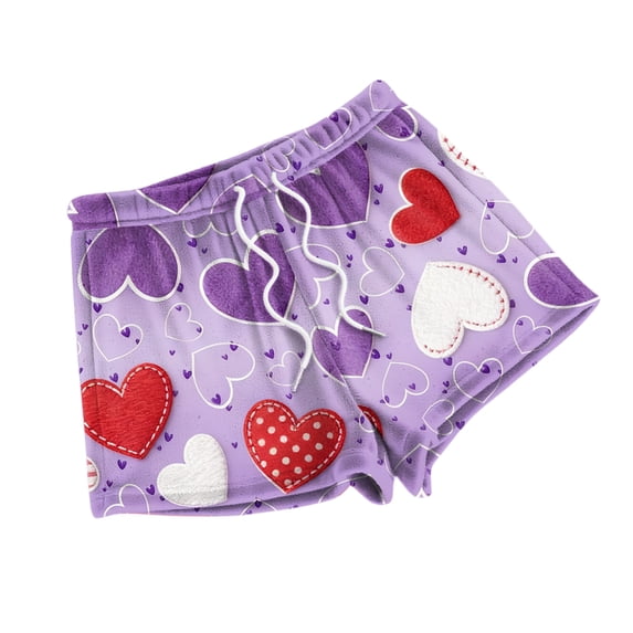 LWavelet Women's Plaid Heart Shorts Drawstring Waist Casual Summer Shorts Light Purple XL