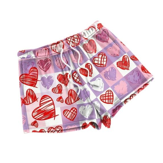 LWavelet Women's Plaid Heart Shorts Drawstring Waist Casual Summer Shorts Purple Pink S
