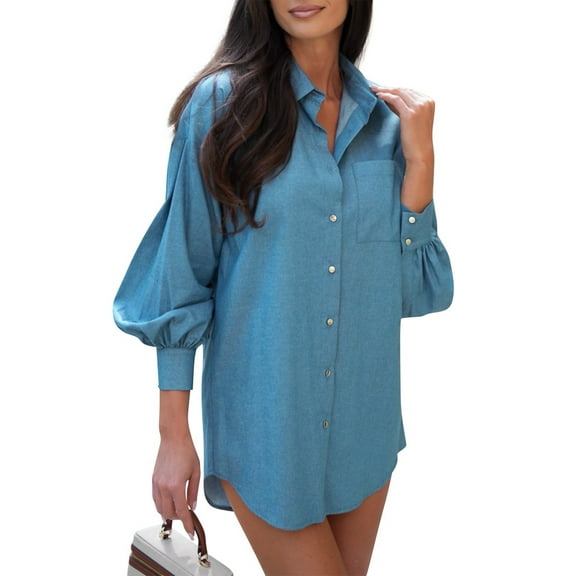 LWavelet Women's Plaid Long Sleeve Blouse Oversized Button Down Collared Tunic Top with Side Pockets Pink,Wine,Dark Blue,Light Blue,Black,White,Purple Pink S,M,L,XL,2XL