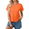 thumbnail image 1 of LWavelet Women's Pleated Blouse Short Sleeve Tops Round Neck Casual Loose Fit Summer Basic Tee Saffron L, 1 of 8