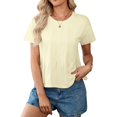 thumbnail image 1 of LWavelet Women's Pleated Blouse Short Sleeve Tops Round Neck Casual Loose Fit Summer Basic Tee Yellow L, 1 of 8