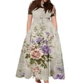 thumbnail image 1 of LWavelet Women's Plus Size Bohemian Patchwork Maxi Dress Short Sleeve Tie Waist Casual Ethnic Dress with Pockets Pink 5XL, 1 of 7