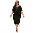 thumbnail image 1 of LWavelet Women's Plus Size Cocktail Dress Chiffon Cape Overlay Rhinestone V-Neck Bodycon Midi Dress Green 2XL, 1 of 4