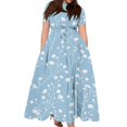 thumbnail image 1 of LWavelet Women's Plus Size Ditsy Floral Maxi Dress Short Sleeve Tie Waist Casual Cute Dress with Pockets Dark Blue 3XL, 1 of 7