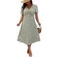 thumbnail image 1 of LWavelet Women's Plus Size Leopard Print Midi Dress Short Sleeve V-Neck Twist Front Casual Dress Light Green 2XL, 1 of 6