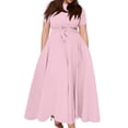 thumbnail image 1 of LWavelet Women's Plus Size Maxi Dress Short Sleeve Round Neck Tie Waist Casual Flowy Dress with Pockets Pink 4XL, 1 of 7