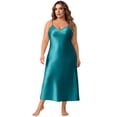 thumbnail image 1 of LWavelet Women's Plus Size Satin Slip Dress Spaghetti Strap V-Neck Elegant Nightgown Maxi Dress Turquoise 5XL, 1 of 5