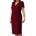 thumbnail image 1 of LWavelet Women's Plus Size Sheath Dress Short Sleeve V-Neck Wrap Ruched Bodycon Midi Dress Wine 4XL, 1 of 4