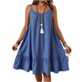 thumbnail image 1 of LWavelet Women's Plus Size Spaghetti Strap Dress Ruffle Hem Casual Loose Fit Swing Mini Dress Blue 3XL, 1 of 4