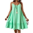thumbnail image 1 of LWavelet Women's Plus Size Spaghetti Strap Dress Ruffle Hem Casual Loose Fit Swing Mini Dress Cyan 3XL, 1 of 4