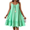 thumbnail image 1 of LWavelet Women's Plus Size Spaghetti Strap Dress Ruffle Hem Casual Loose Fit Swing Mini Dress Cyan 5XL, 1 of 4