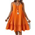 thumbnail image 1 of LWavelet Women's Plus Size Spaghetti Strap Dress Ruffle Hem Casual Loose Fit Swing Mini Dress Saffron 4XL, 1 of 4