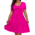 thumbnail image 1 of LWavelet Women's Plus Size Tiered Dress Short Sleeve Round Neck Casual Ruffle Hem Mini Dress Pink 2XL, 1 of 3