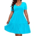 thumbnail image 1 of LWavelet Women's Plus Size Tiered Dress Short Sleeve Round Neck Casual Ruffle Hem Mini Dress Sky Blue 2XL, 1 of 3