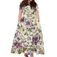 thumbnail image 1 of LWavelet Women's Plus Size Vintage Floral Maxi Dress Short Sleeve Tie Waist Casual Retro Boho Dress with Pockets Black 3XL, 1 of 7