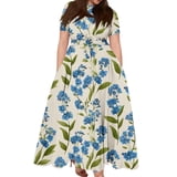 LWavelet Women's Plus Size Vintage Floral Maxi Dress Short Sleeve Tie ...