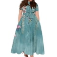 thumbnail image 1 of LWavelet Women's Plus Size Vintage Green Maxi Dress Short Sleeve Tie Waist Casual Lace Trim Dress with Pockets Blue L, 1 of 7